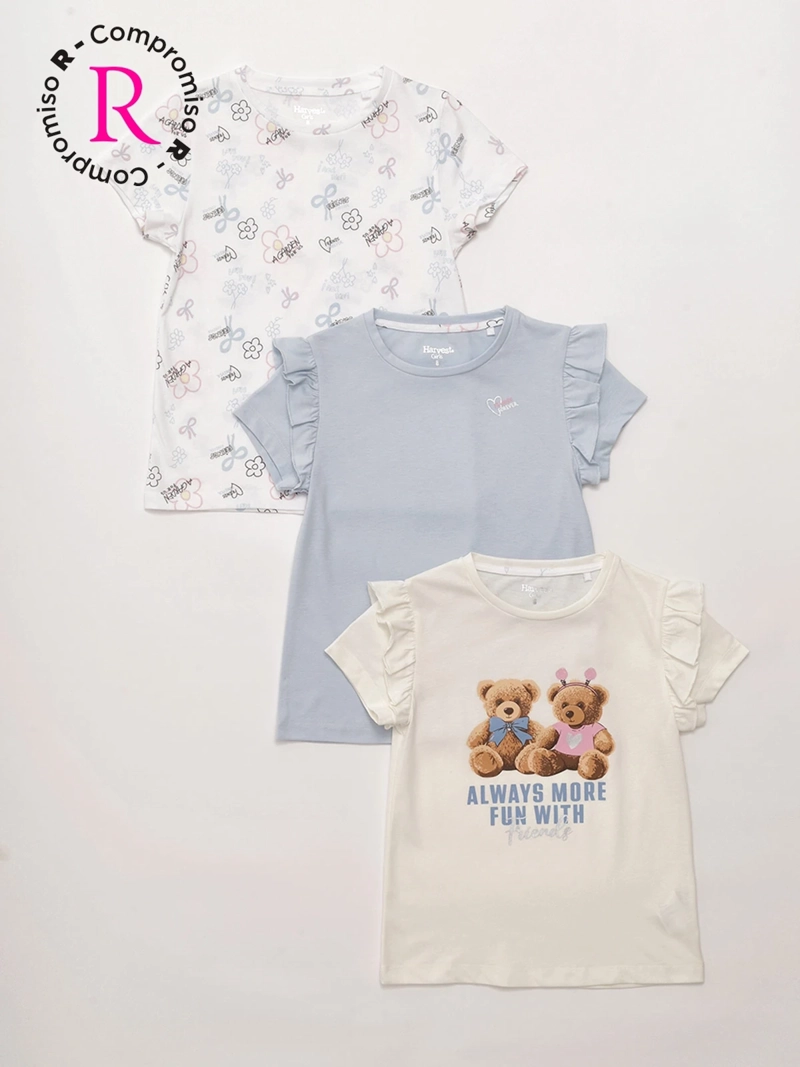 PACK X3 POLERA NIÑA HARVEST ALGODÓN MANGA CORTA - 1