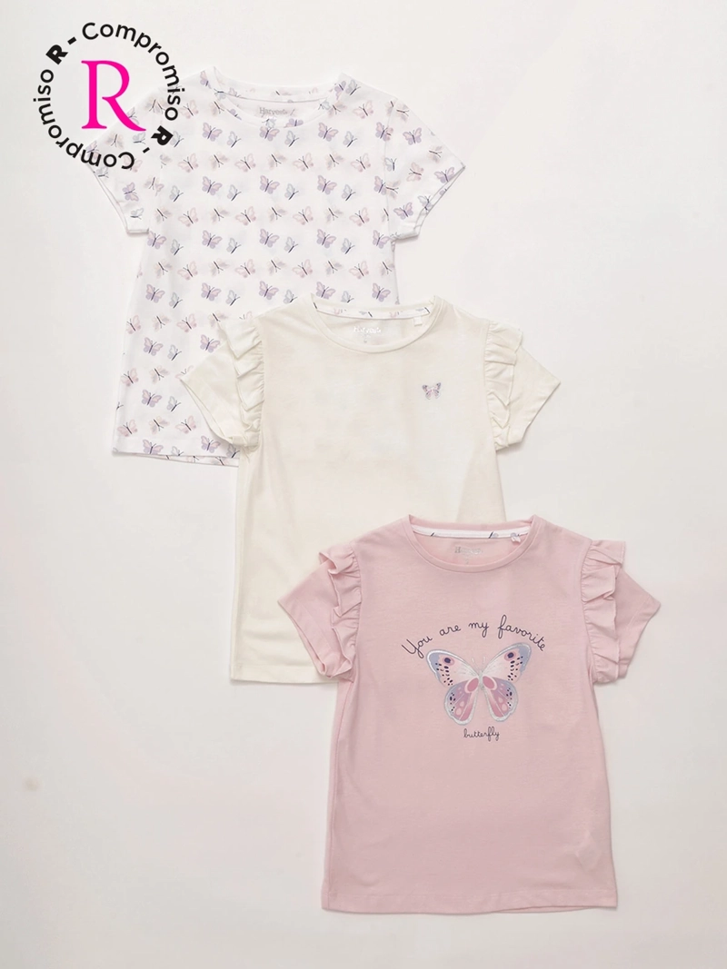 PACK X3 POLERA NIÑA HARVEST ALGODÓN MANGA CORTA - 1