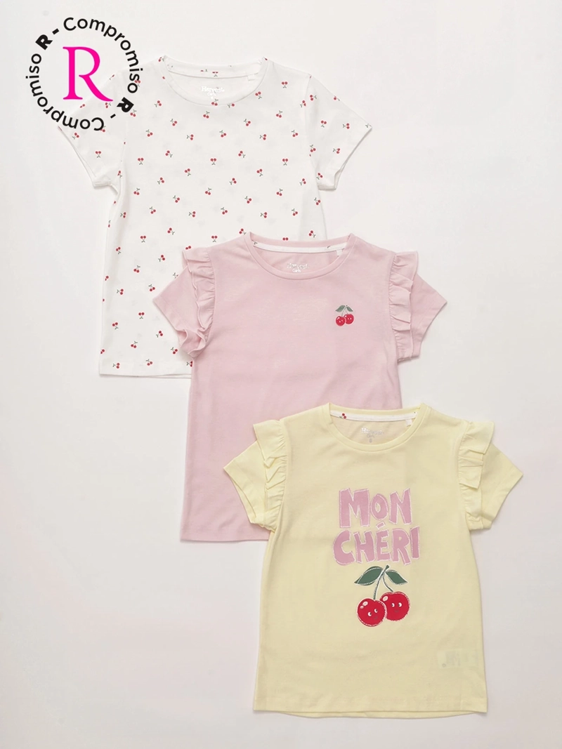 PACK X3 POLERA NIÑA HARVEST ALGODÓN MANGA CORTA - 1