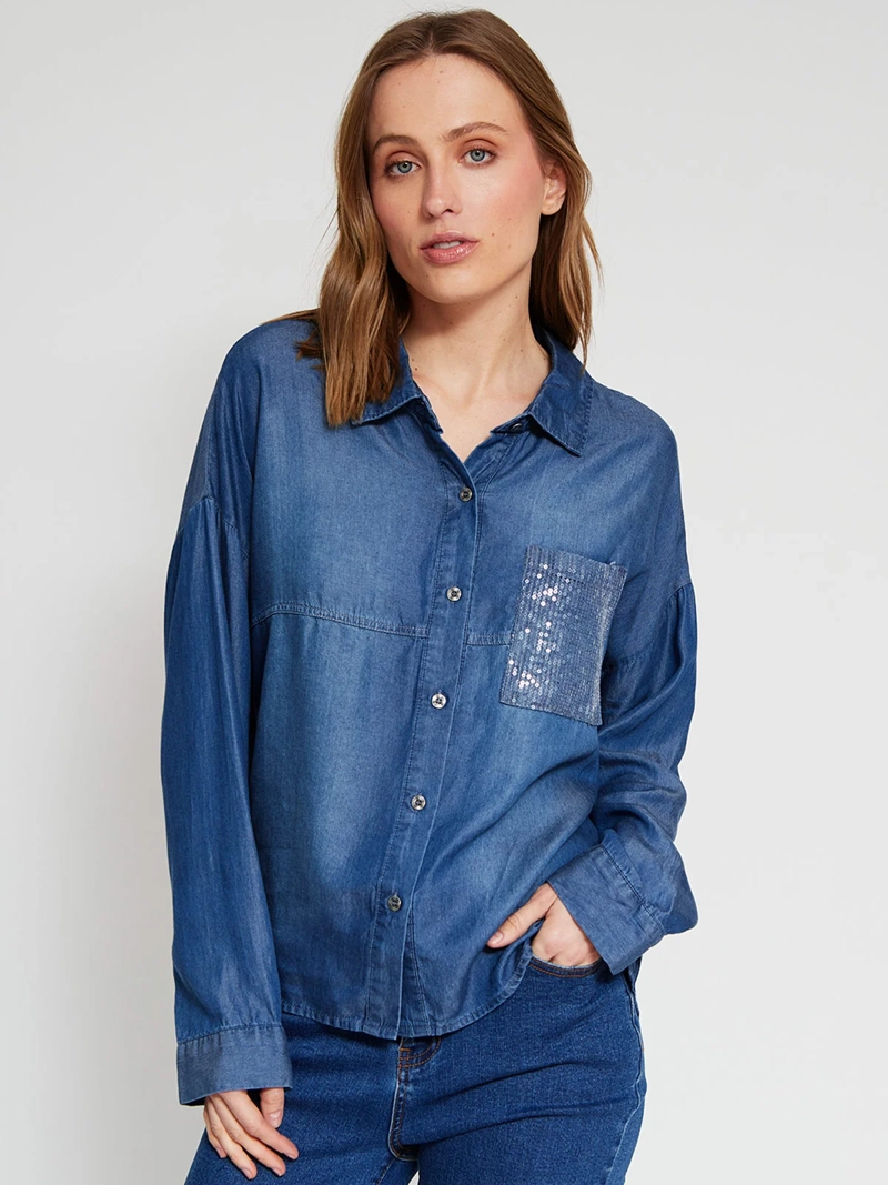 BLUSA MUJER TATIENNE MANGA LARGA BOLSILLO LENTEJUELAS - 2