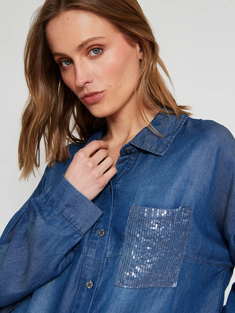 BLUSA MUJER TATIENNE MANGA LARGA BOLSILLO LENTEJUELAS - 4