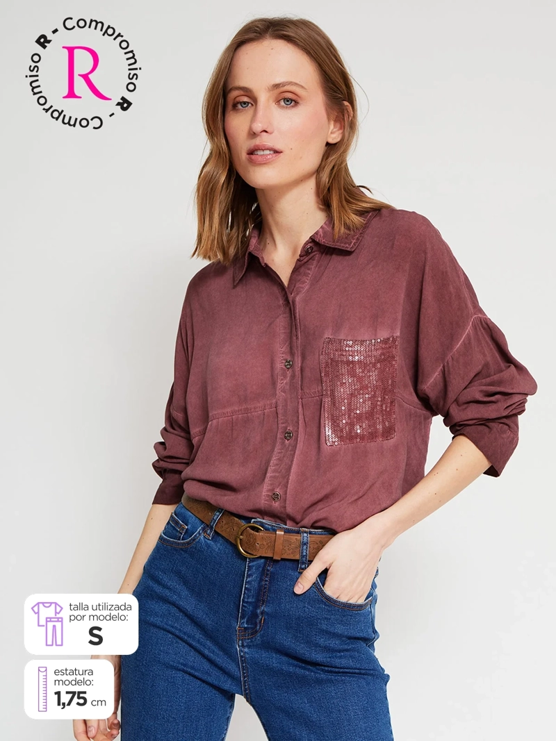 BLUSA MUJER TATIENNE MANGA LARGA BOLSILLO LENTEJUELAS