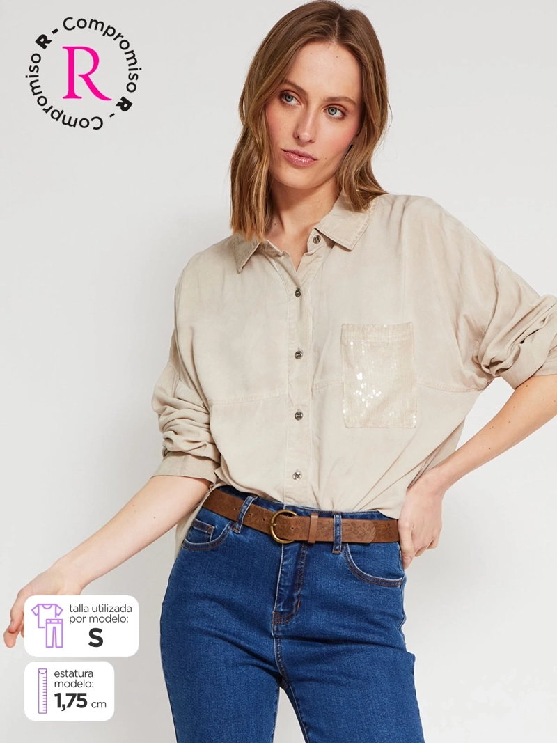 BLUSA MUJER TATIENNE MANGA LARGA BOLSILLO LENTEJUELAS - 1