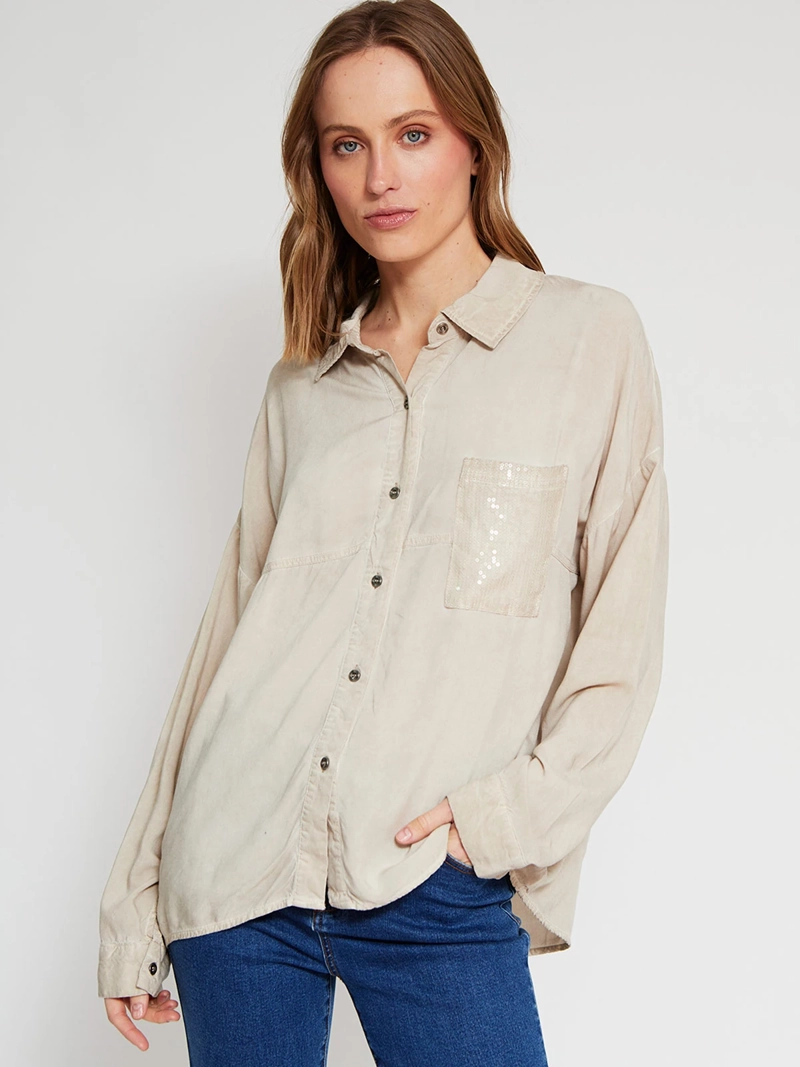 BLUSA MUJER TATIENNE MANGA LARGA BOLSILLO LENTEJUELAS - 2