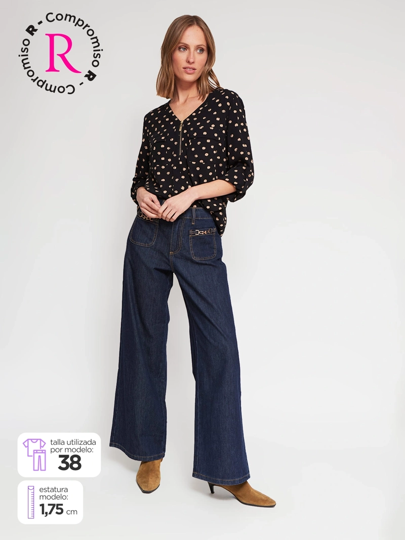 JEANS MUJER CACHAREL ALGODÓN PIERNA ANCHA - 1