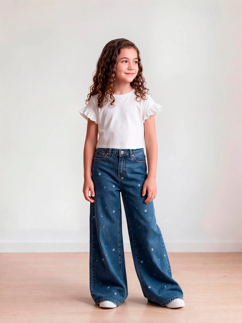 JEANS NIÑA HARVEST ALGODÓN WIDE PRINT - 1
