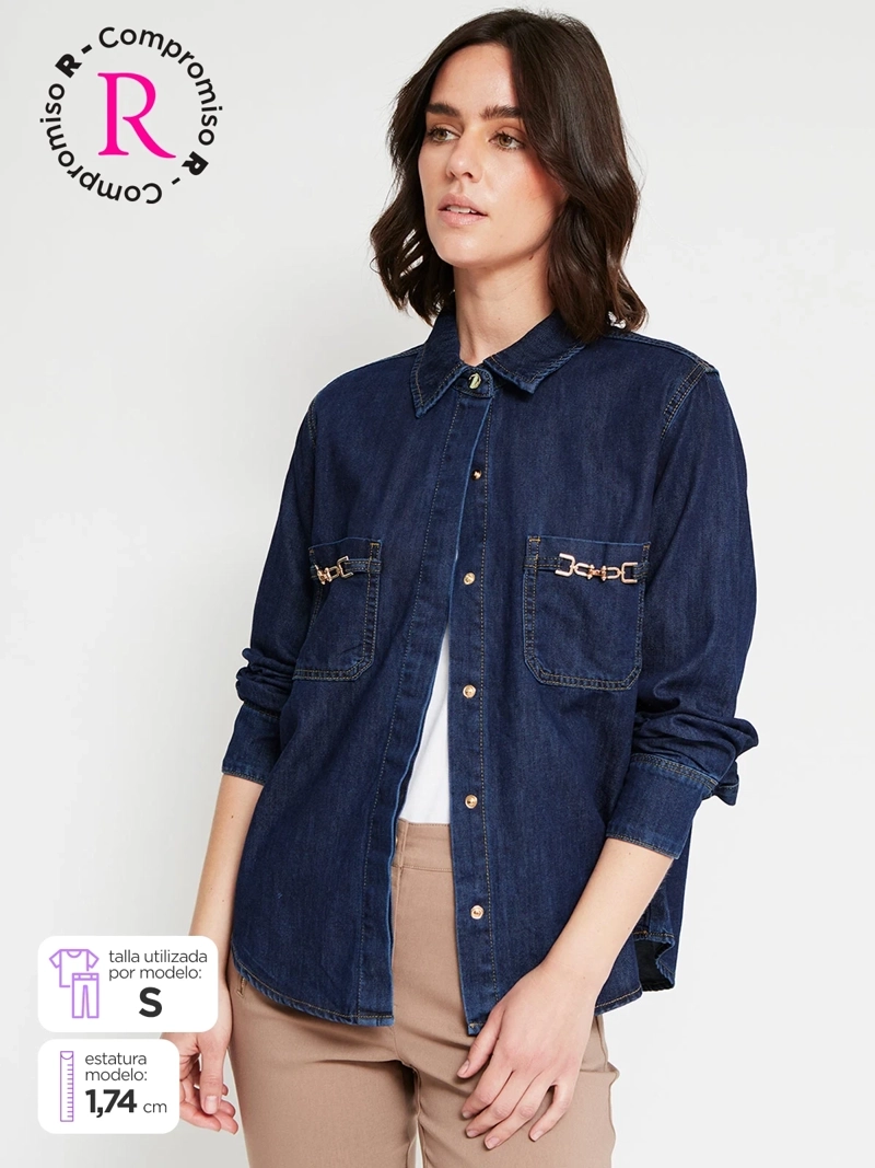 BLUSA MUJER CACHAREL ALGODÓN MANGA LARGA DENIM - 1