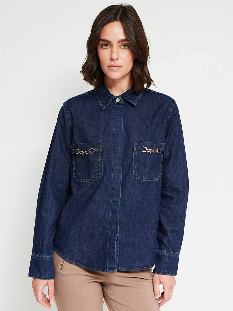 BLUSA MUJER CACHAREL ALGODÓN MANGA LARGA DENIM - 2