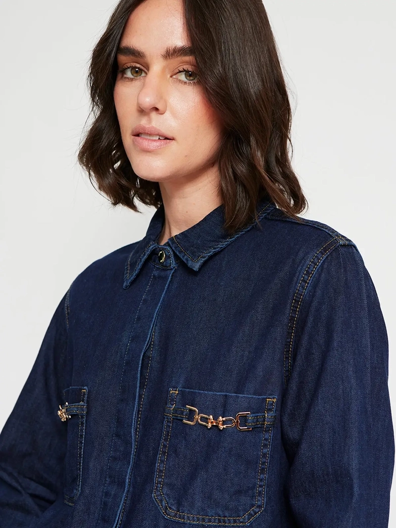 BLUSA MUJER CACHAREL ALGODÓN MANGA LARGA DENIM - 4