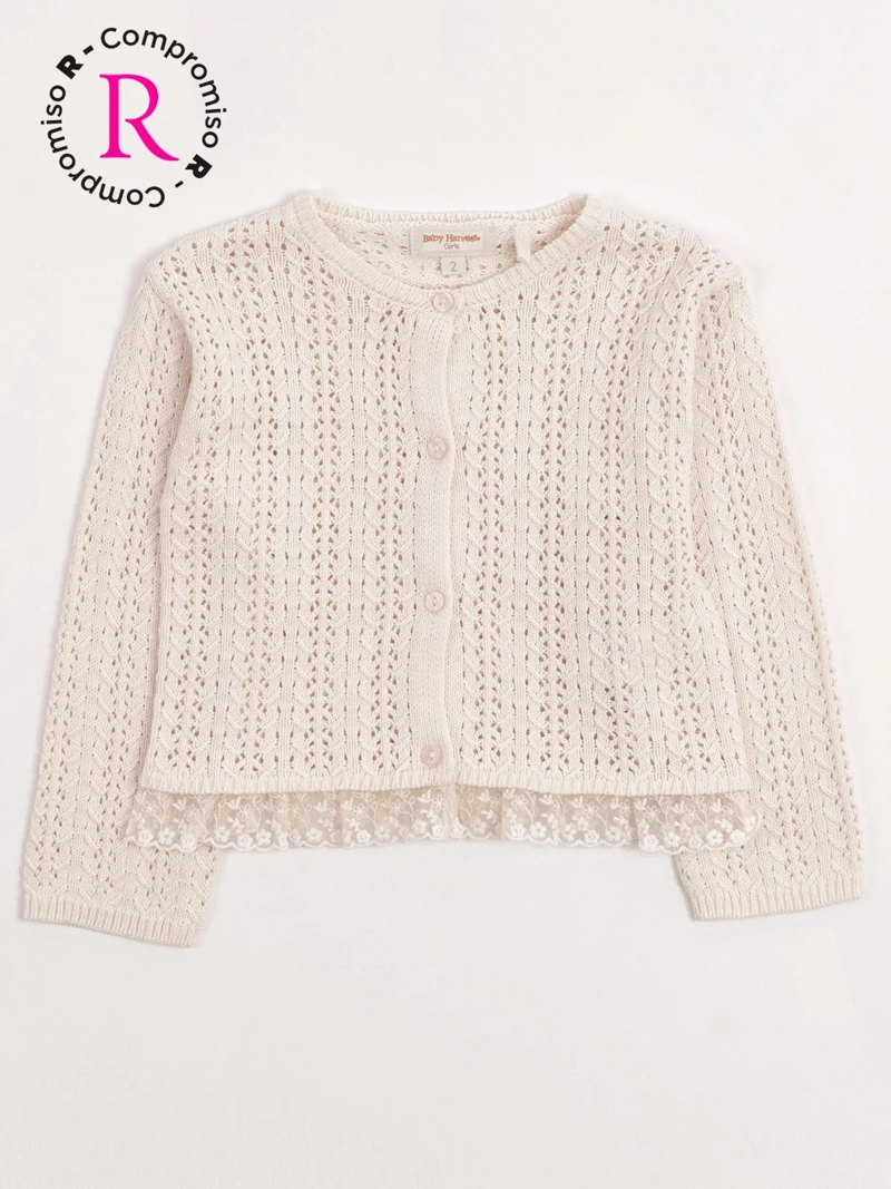 CARDIGAN NIÑA BABY HARVEST ALGODÓN CALADO FALDÓN TUL - 1