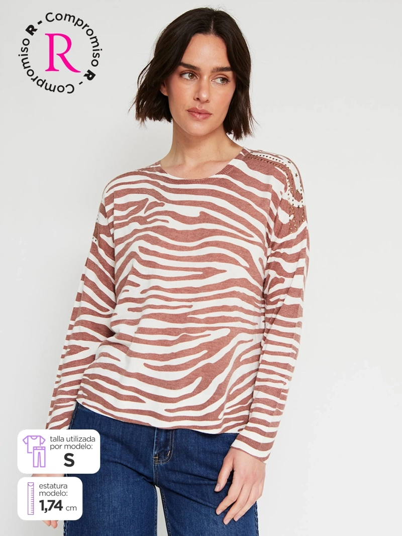 SWEATER MUJER TATIENNE CUELLO REDONDO ESTAMPADO