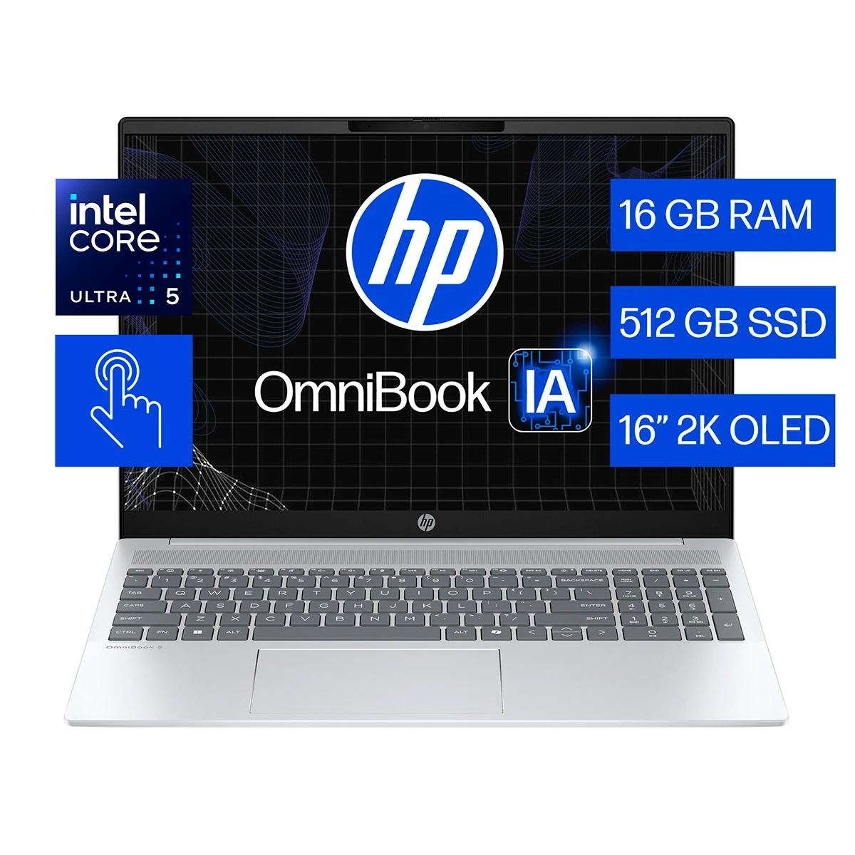 NOTEBOOK HP OMNIBOOK 5 AI 16-AF1052LA INTEL CORE ULTRA 5 16GB RAM 512GB SSD TÁCTIL 2K 16"