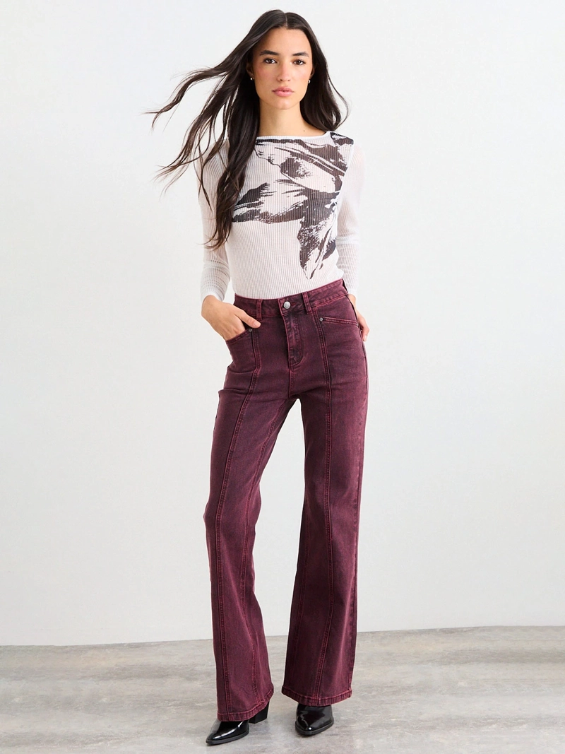 JEANS MUJER IO ALGODÓN FLARE CORTE VERTICAL - 1