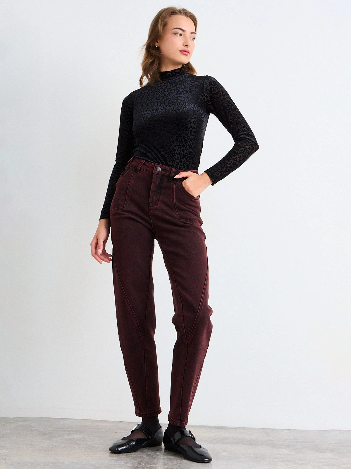 POLERA MUJER IO CUELLO SUBIDO MALLA FLOCK - 1
