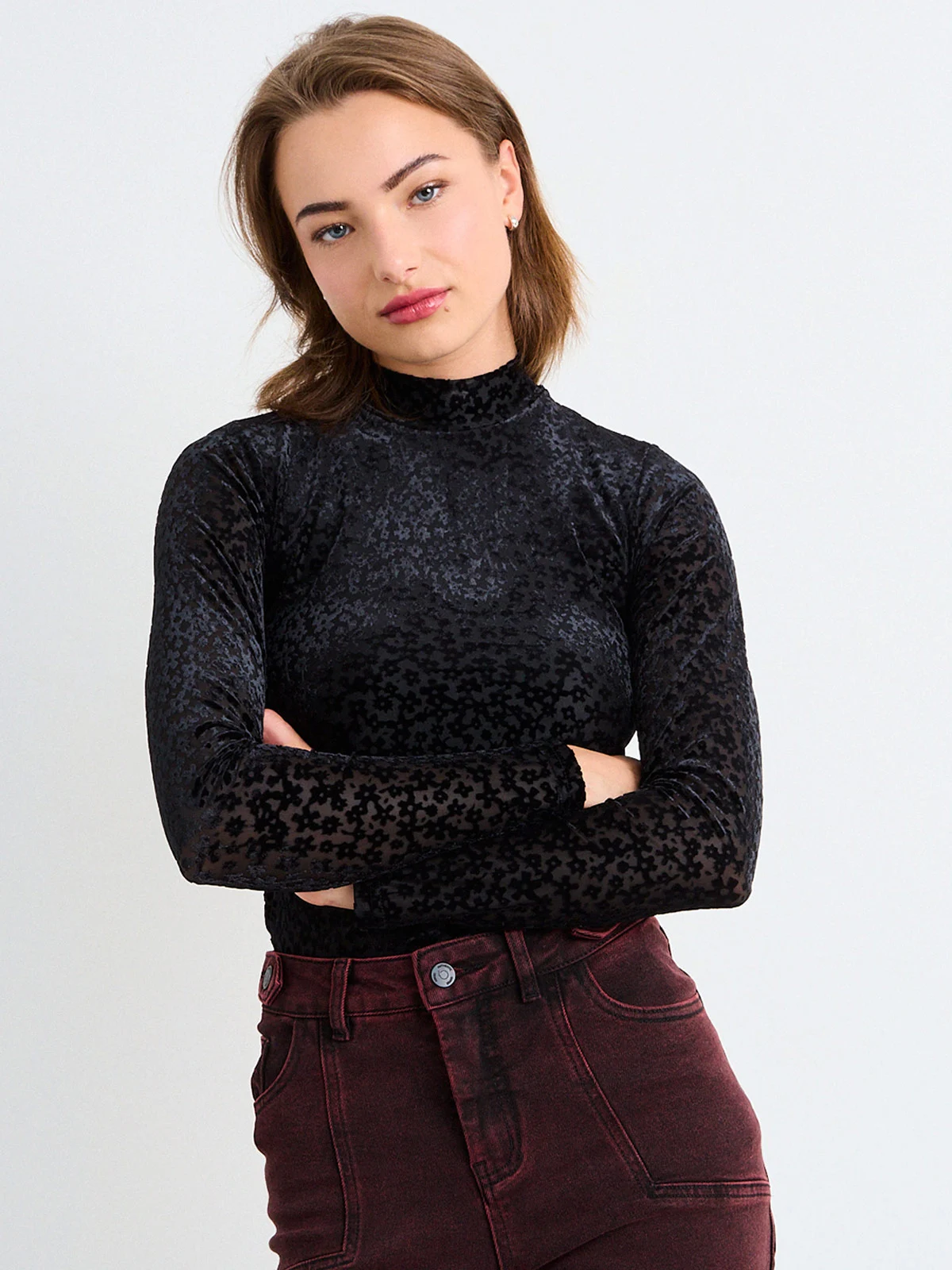 POLERA MUJER IO CUELLO SUBIDO MALLA FLOCK - 3