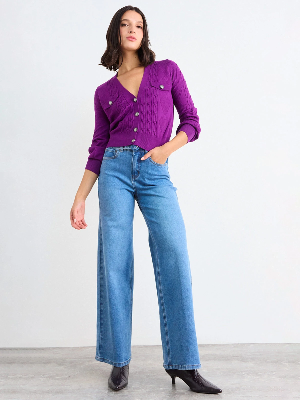 CARDIGAN MUJER IO CROP BOTÓN JOYA - 1