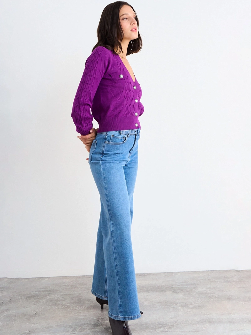 CARDIGAN MUJER IO CROP BOTÓN JOYA - 2