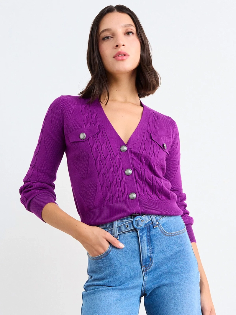 CARDIGAN MUJER IO CROP BOTÓN JOYA - 3