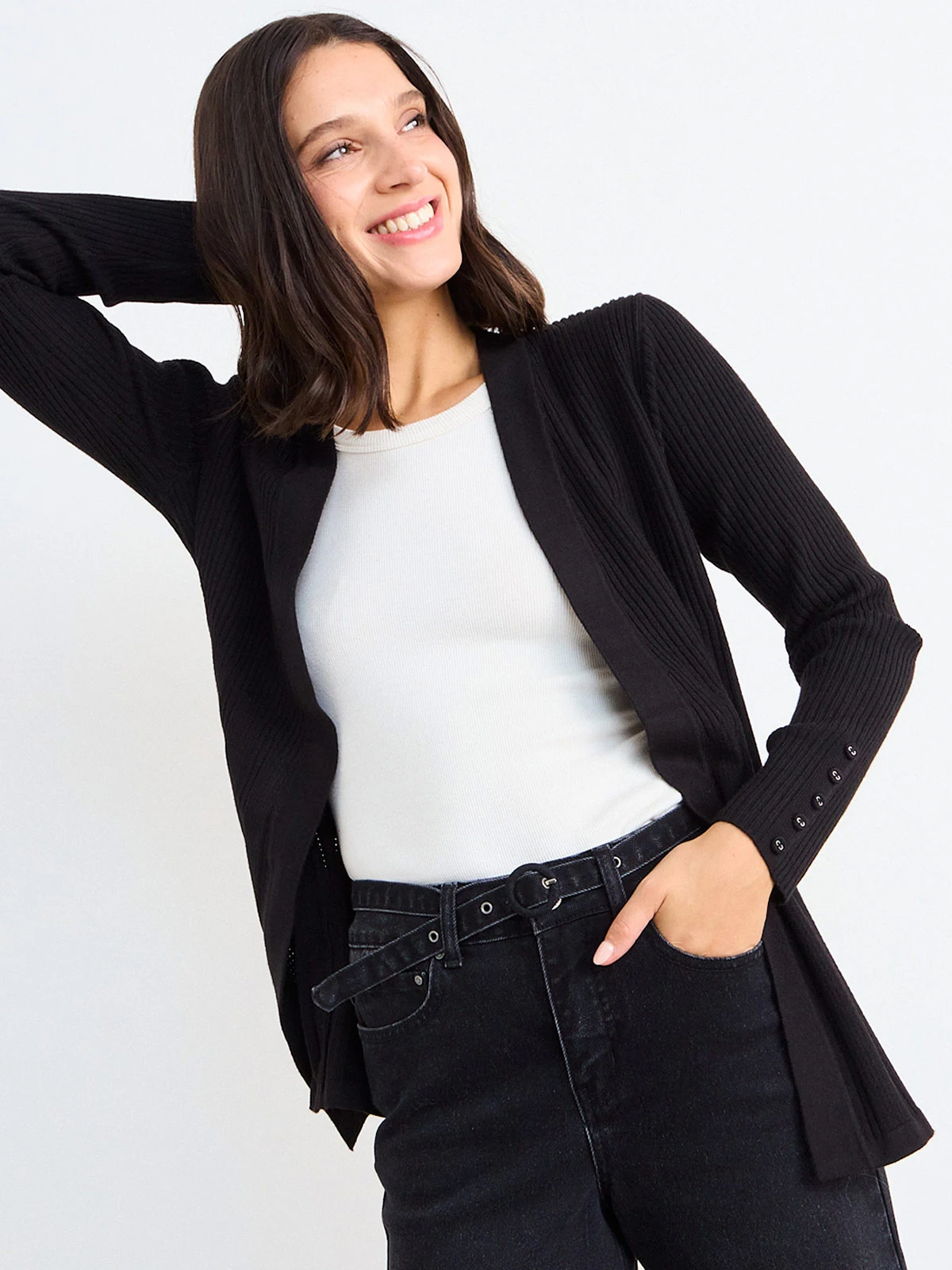CARDIGAN MUJER IO TEJIDO LISO - 3
