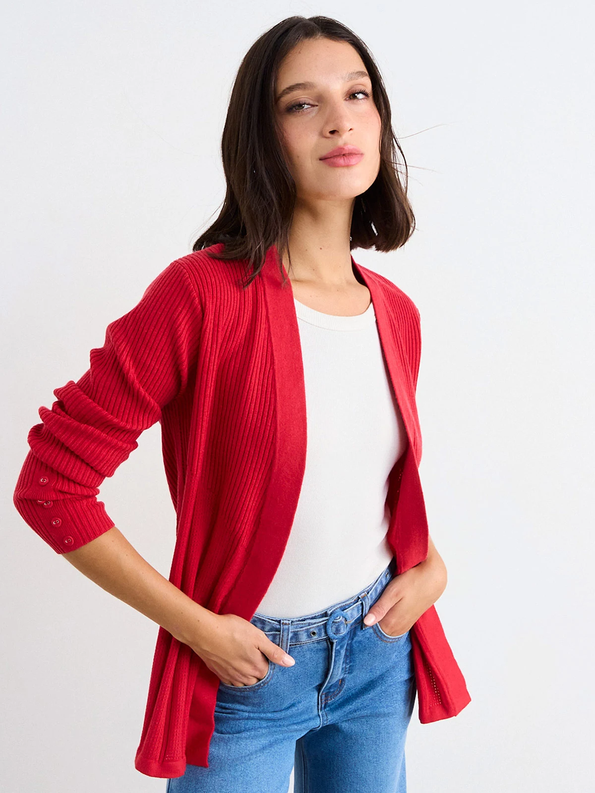 CARDIGAN MUJER IO TEJIDO LISO - 3