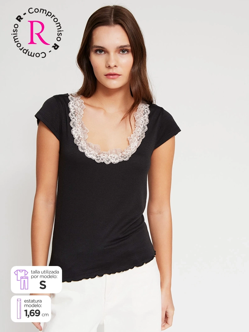 POLERA MUJER BARBADOS ALGODÓN ENCAJE - 1