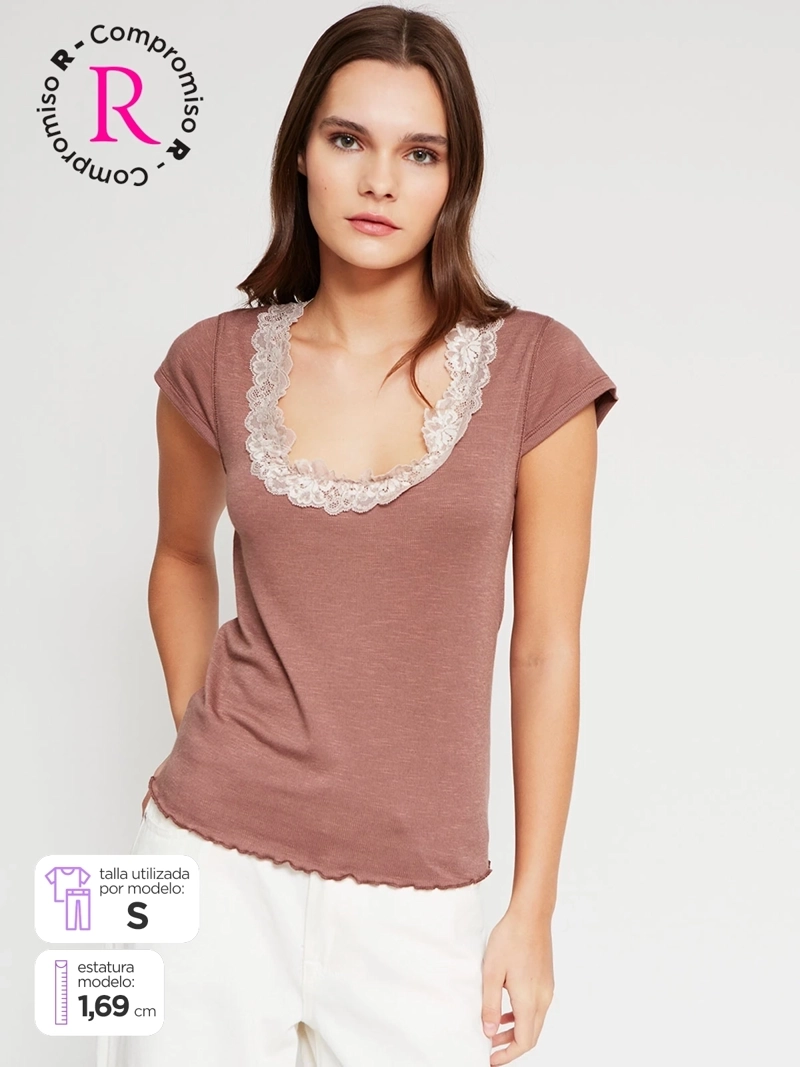 POLERA MUJER BARBADOS ALGODÓN ENCAJE