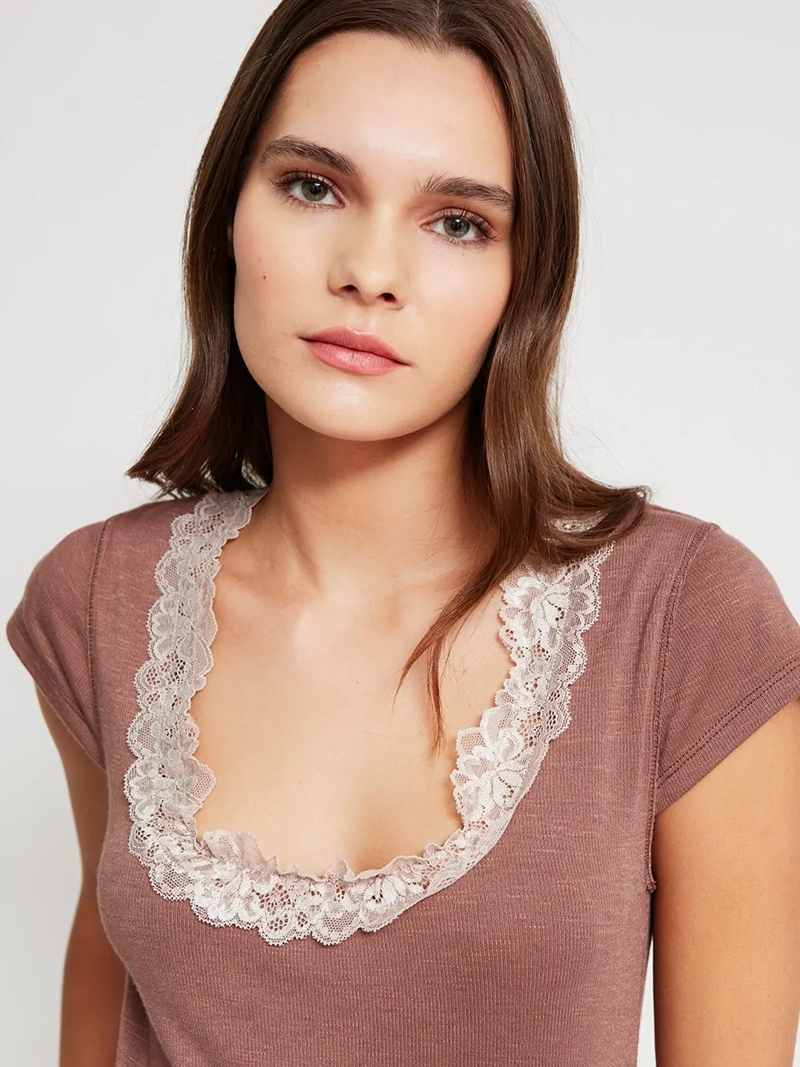 POLERA MUJER BARBADOS ALGODÓN ENCAJE - 3