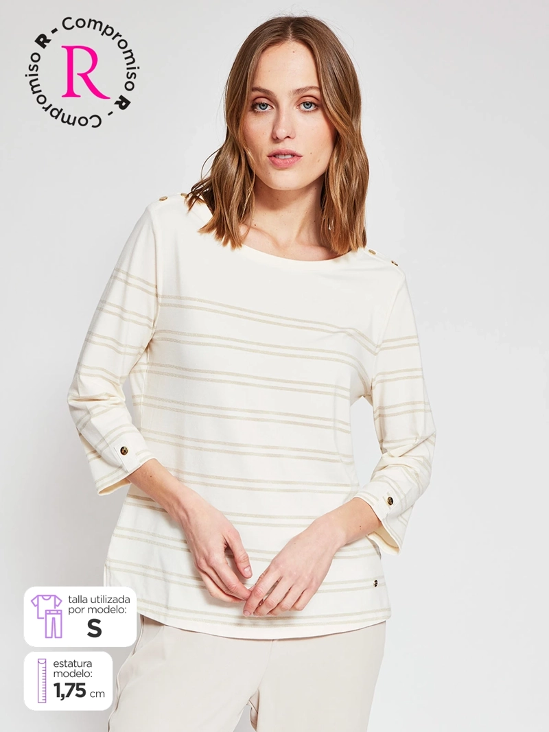 POLERA MUJER CACHAREL ALGODÓN CUELLO REDONDO MANGA 3/4 - 1