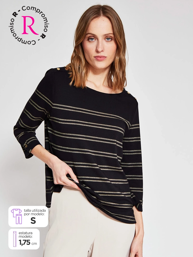 POLERA MUJER CACHAREL ALGODÓN CUELLO REDONDO MANGA 3/4 - 1