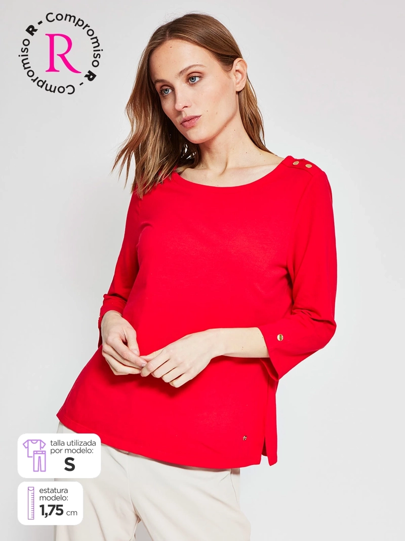 POLERA MUJER CACHAREL ALGODÓN CUELLO REDONDO MANGA 3/4 - 1