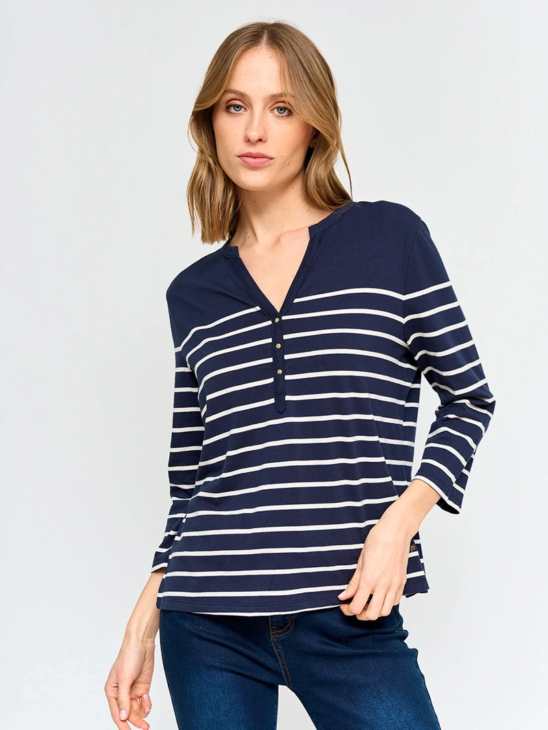 POLERA MUJER CACHAREL ALGODÓN MANGA 3/4 RAYAS - 2