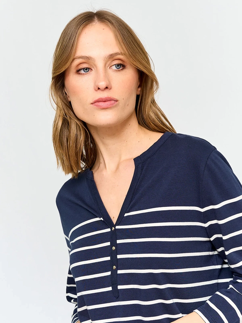 POLERA MUJER CACHAREL ALGODÓN MANGA 3/4 RAYAS - 4