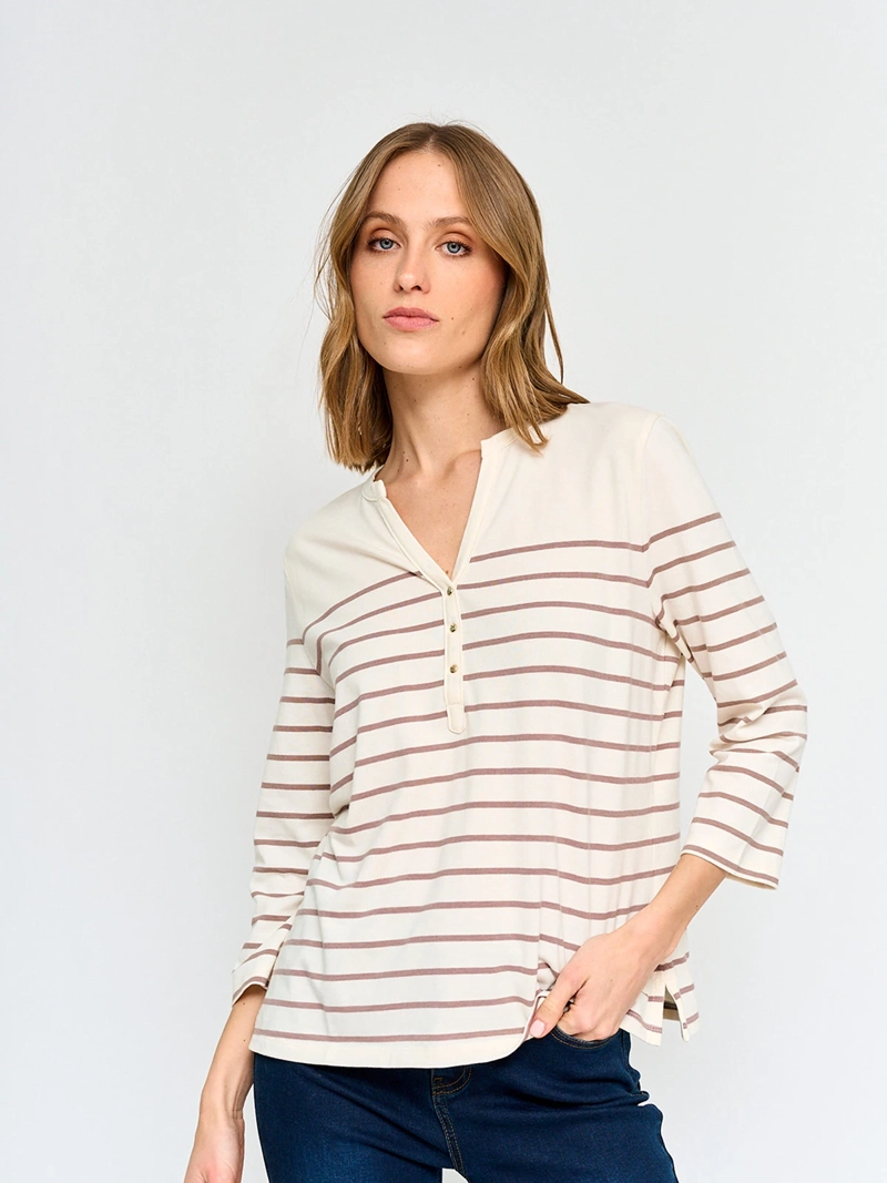 POLERA MUJER CACHAREL ALGODÓN MANGA 3/4 RAYAS - 2