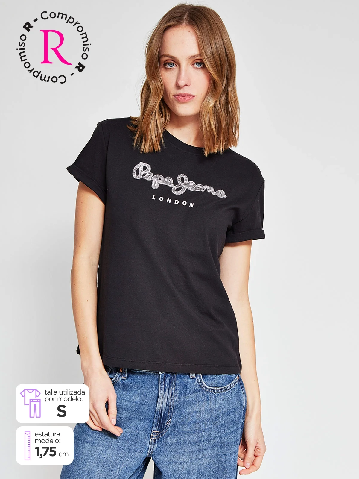 POLERA MUJER PEPE JEANS ALGODÓN LENTEJUELAS - 1