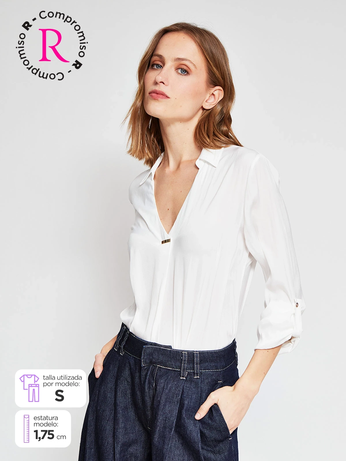 BLUSA MUJER CACHAREL CUELLO CAMISERO MANGA LARGA TEXTURADA - 1
