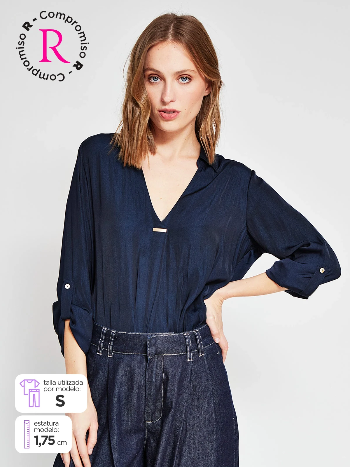 BLUSA MUJER CACHAREL CUELLO CAMISERO MANGA LARGA TEXTURADA