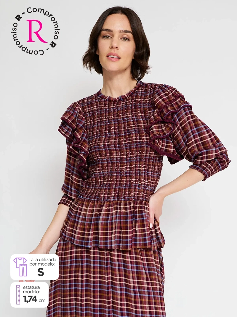 BLUSA MUJER TATIENNE MANGA CORTA CUADRILLÉ