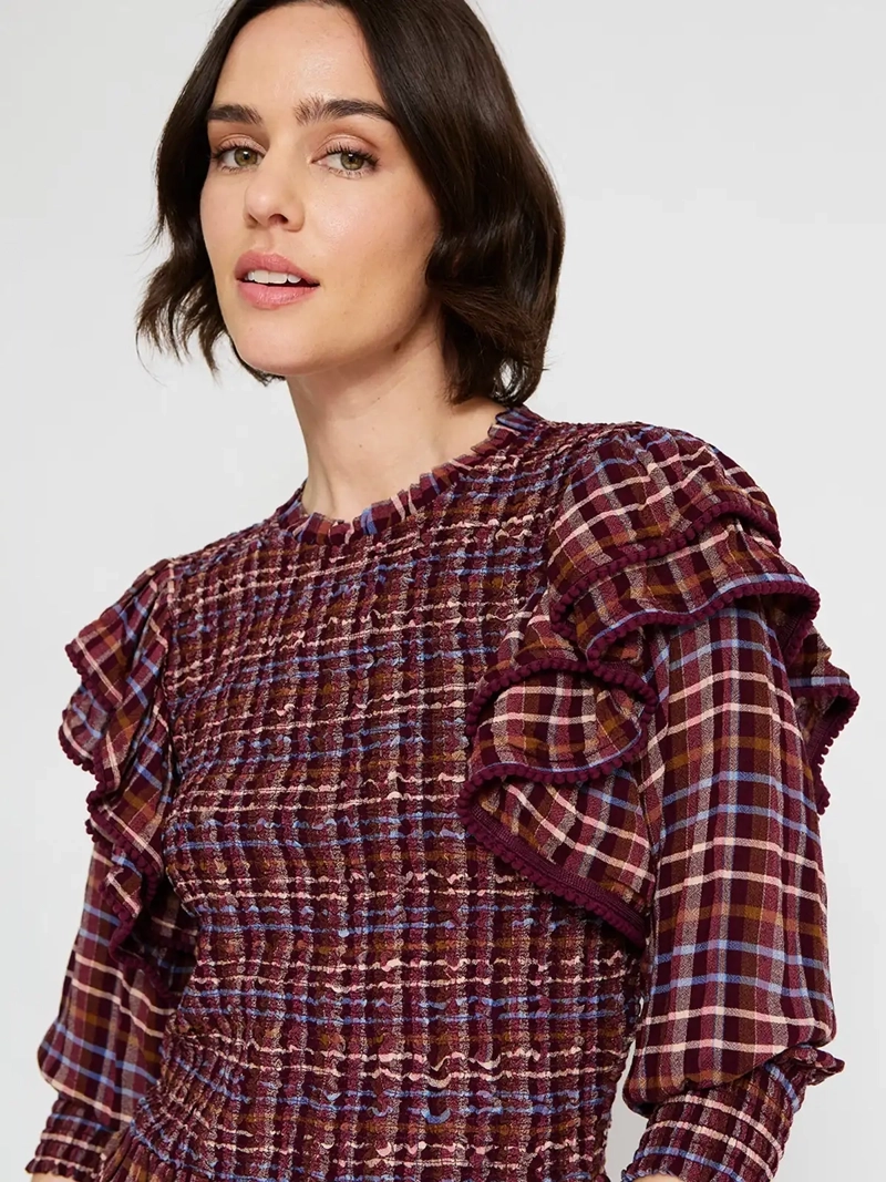 BLUSA MUJER TATIENNE MANGA CORTA CUADRILLÉ - 3