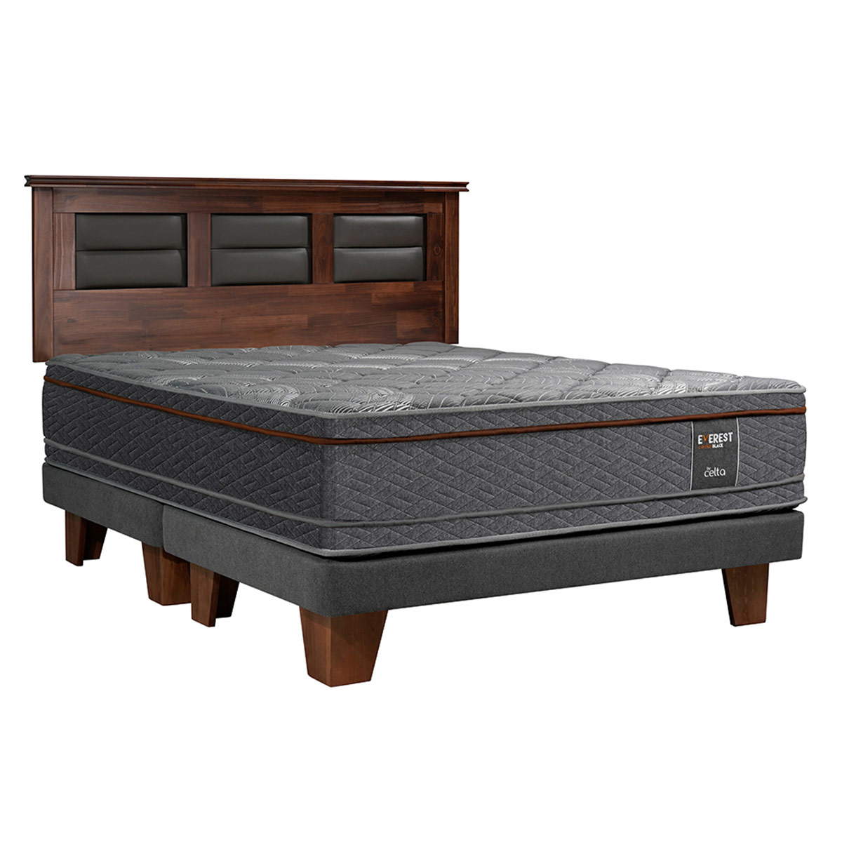CAMA EUROPEA CELTA EVEREST COPPER BLACK 2 PLAZAS + RESPALDO VILLARREAL - 1