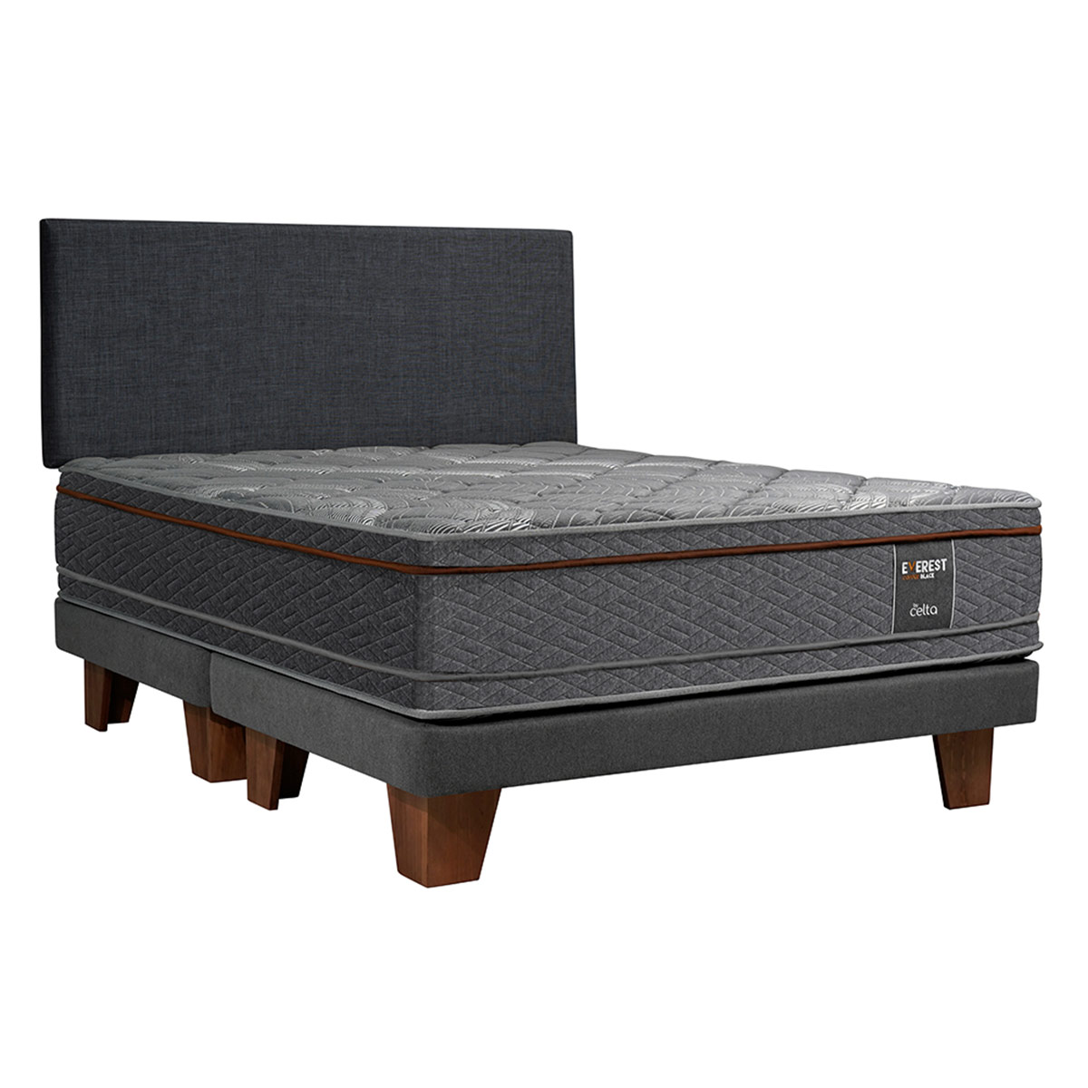 CAMA EUROPEA CELTA EVEREST COPPER BLACK 2 PLAZAS + RESPALDO LISO N°3 XL - 1
