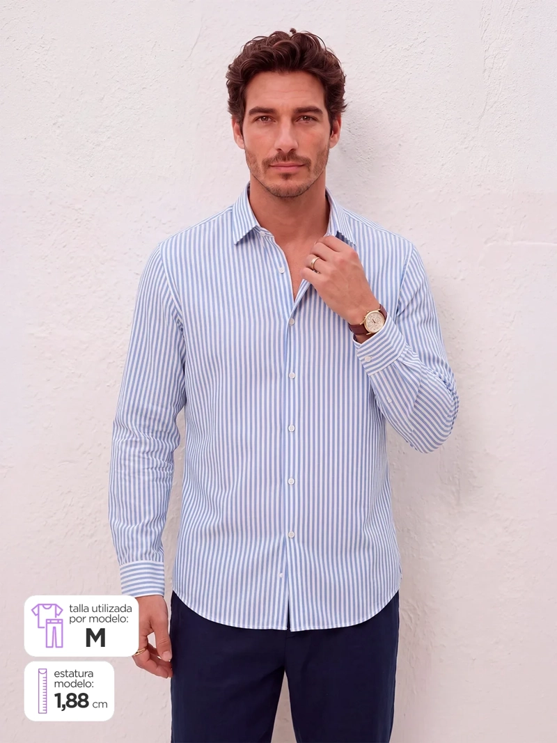 CAMISA HOMBRE SPAVALDI ALGODÓN MANGA LARGA LÍNEAS