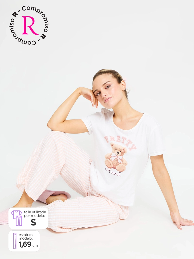PIJAMA MUJER INDEX MANGA CORTA PANTALÓN WAFFLE