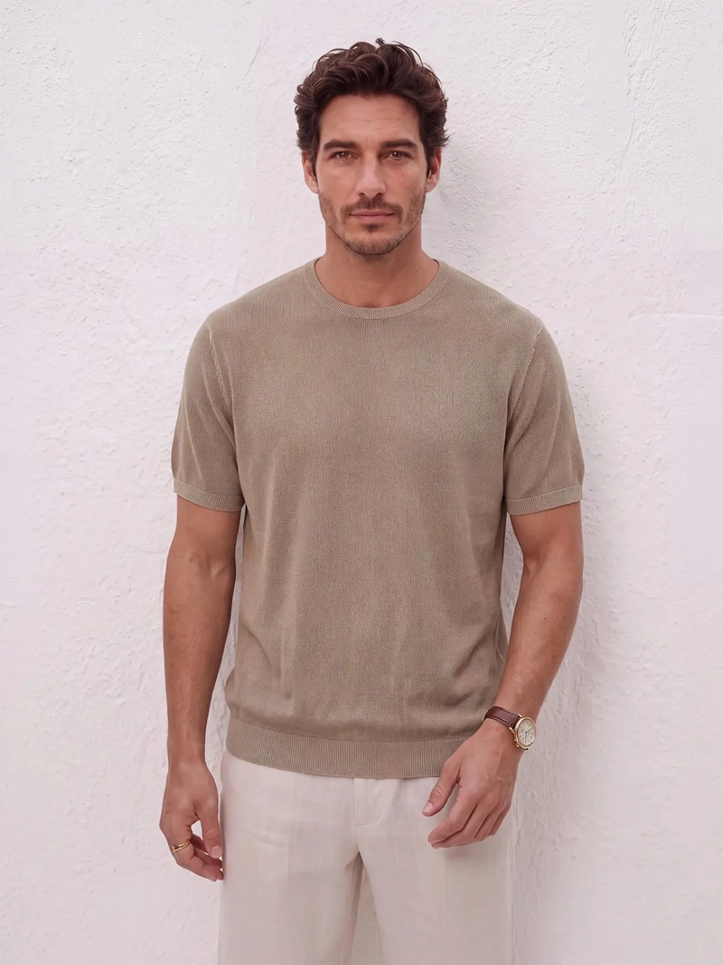 POLERA HOMBRE SPAVALDI ALGODÓN CUELLO REDONDO TEXTURA - 1