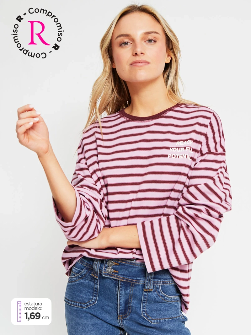 POLERA MUJER INDEX ALGODÓN MANGA LARGA RAYAS - 1