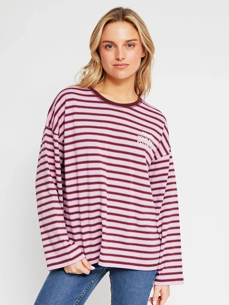 POLERA MUJER INDEX ALGODÓN MANGA LARGA RAYAS - 2