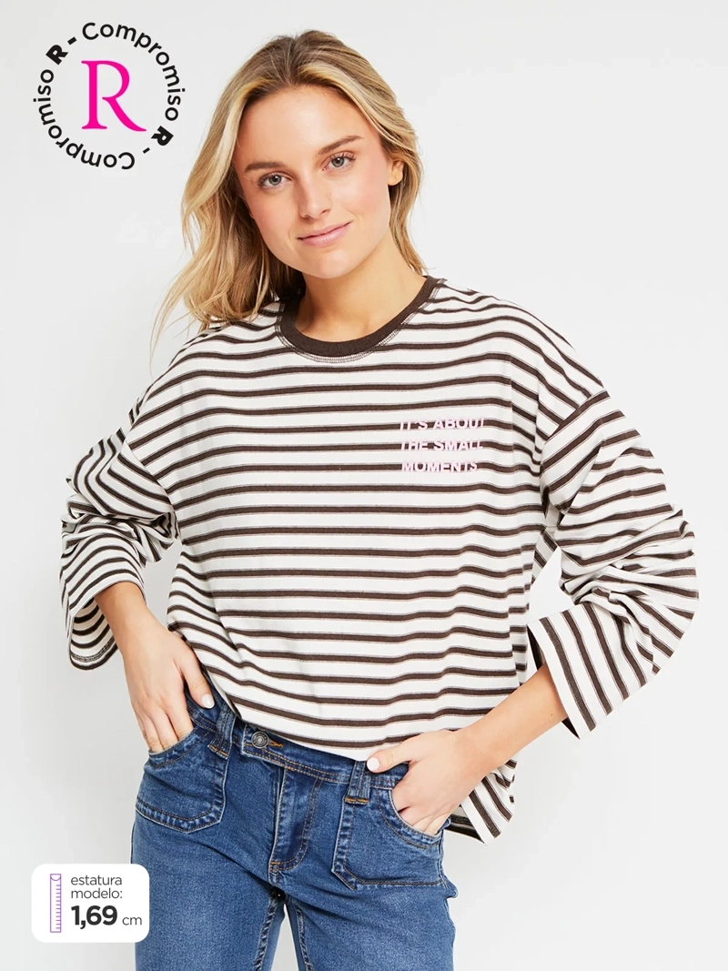 POLERA MUJER INDEX ALGODÓN MANGA LARGA RAYAS - 1