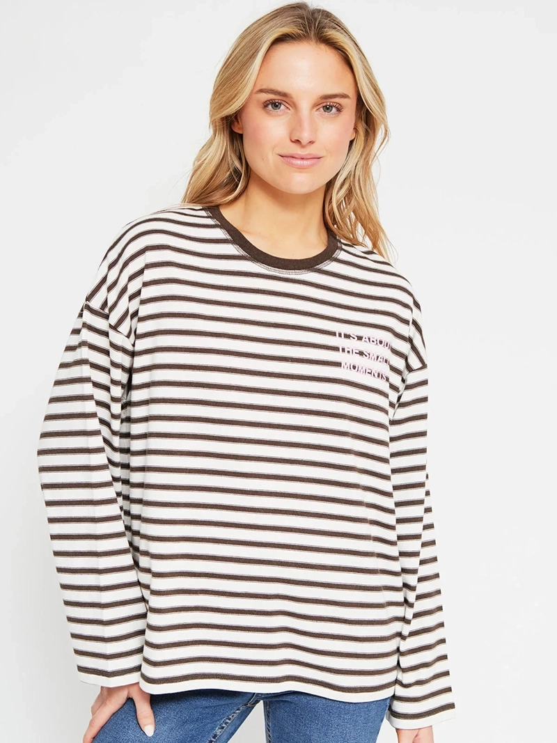 POLERA MUJER INDEX ALGODÓN MANGA LARGA RAYAS - 2