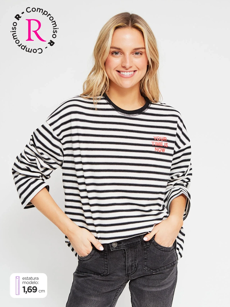 POLERA MUJER INDEX ALGODÓN MANGA LARGA RAYAS - 1