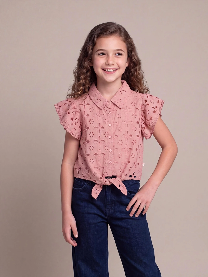 BLUSA NIÑA HARVEST ALGODÓN MANGA CORTA BRODERIE - 1
