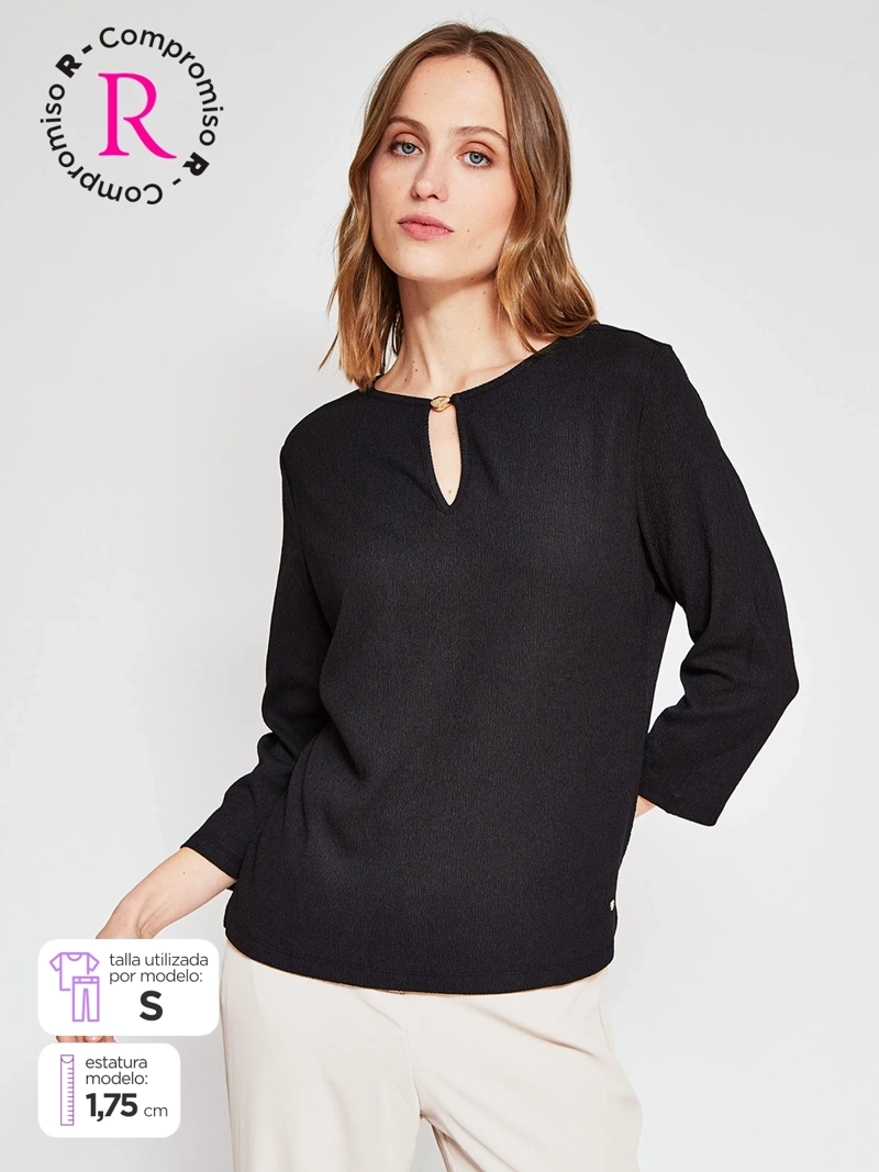 POLERA MUJER CACHAREL MANGA 3/4 TEXTURADA - 1